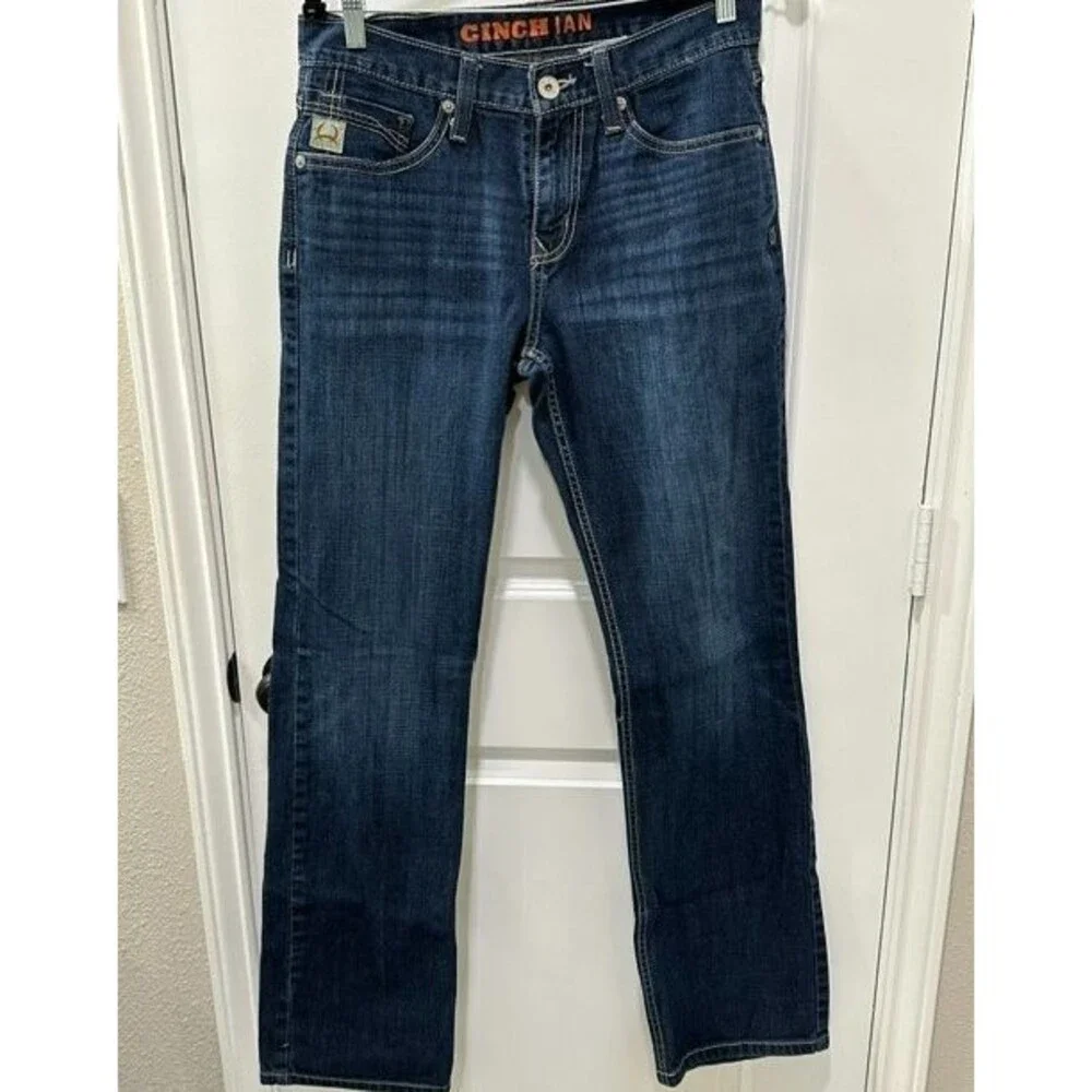 Cinch Ian Slim Fit Dark Wash Bootcut Jeans Size 30x34 Western Embroidered Cowboy